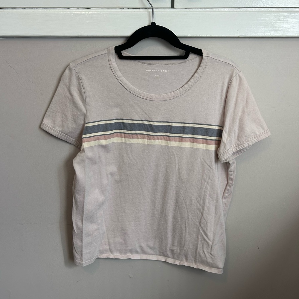 American Eagle Striped Short Sleeve T-Shirt- L